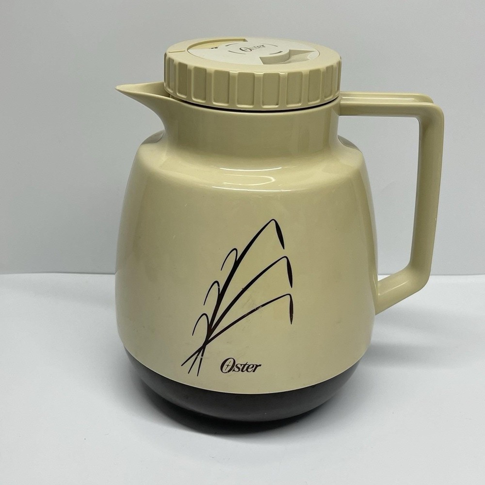Vintage Oster Thermal Carafe 2 Quart Wheat Design Insulated Dial Lid Coffee Tea